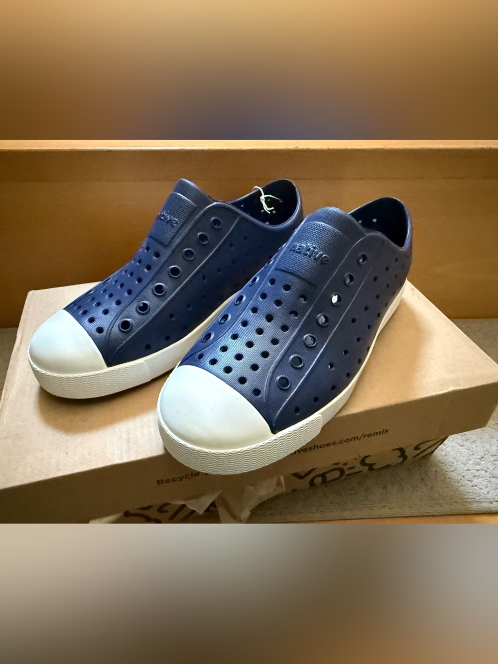 Native Kids Jefferson Water Shoes in Navy with White Toe Cap